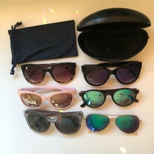 SUNGLASSES LOT — 6 PAIRS FASHION SUNGLASSES + CASE